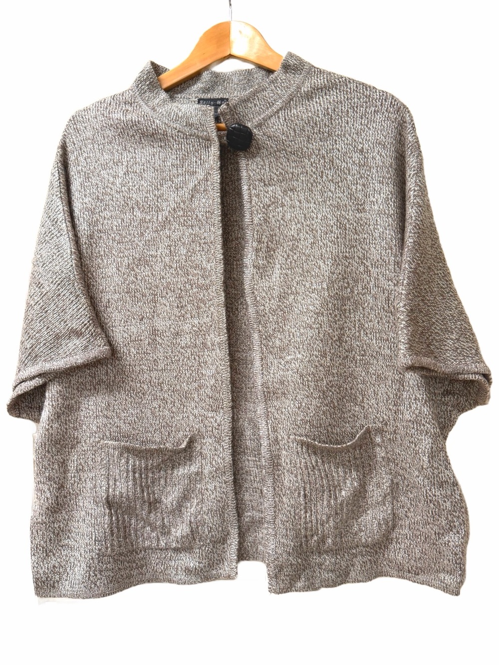 Vintage Tally Ho Taupe Marled Knit Single Button Cape Sweater Poncho PL